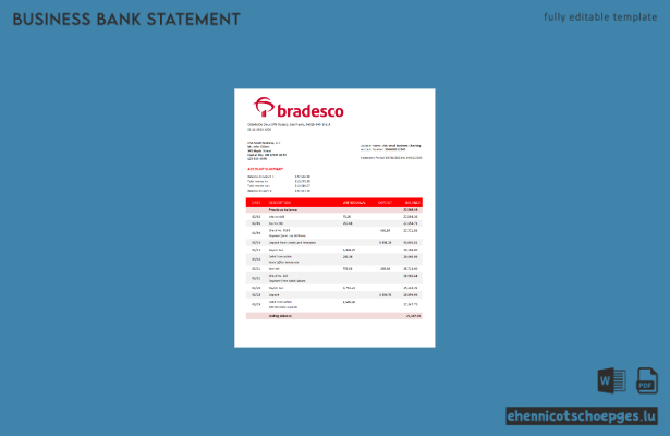 Bradesco Bank Firmenkontoauszug – Beispielansicht (Word und PDF)
